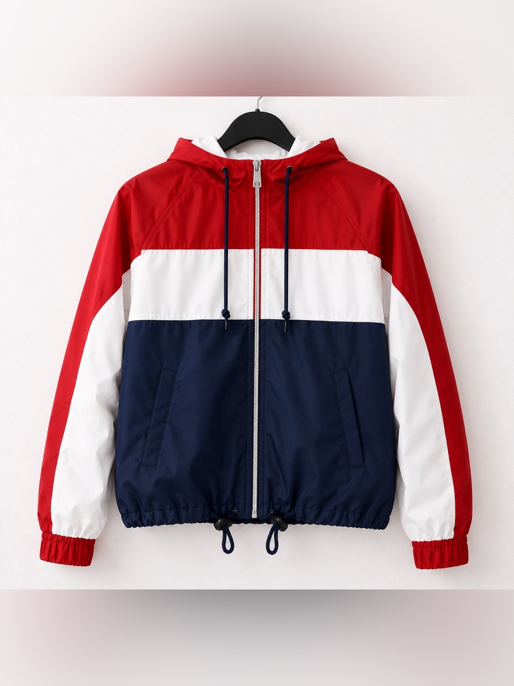Hollister Women’s Striped Cropped Windbreaker Jacket Red White Blue XS
